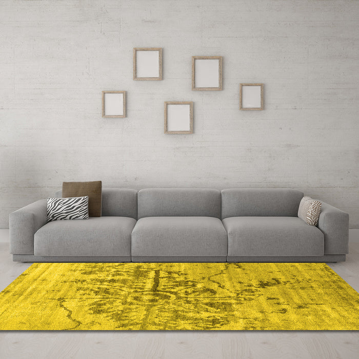 Machine Washable Abstract Yellow Contemporary Rug in a Living Room, wshcon1808yw