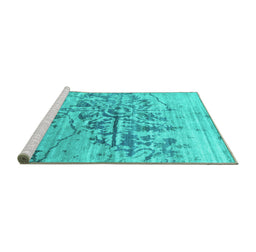 Sideview of Machine Washable Abstract Turquoise Contemporary Area Rugs, wshcon1808turq