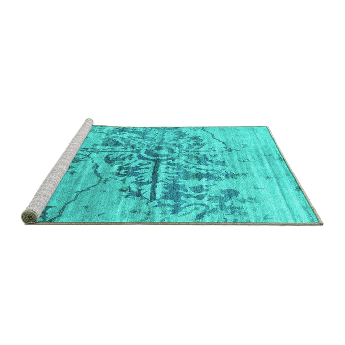 Sideview of Machine Washable Abstract Turquoise Contemporary Area Rugs, wshcon1808turq