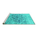 Sideview of Machine Washable Abstract Turquoise Contemporary Area Rugs, wshcon1808turq