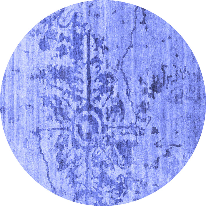 Round Abstract Blue Contemporary Rug, con1808blu