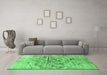 Machine Washable Abstract Emerald Green Contemporary Area Rugs in a Living Room,, wshcon1808emgrn