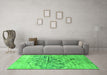 Machine Washable Abstract Green Contemporary Area Rugs in a Living Room,, wshcon1808grn