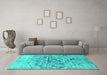 Machine Washable Abstract Turquoise Contemporary Area Rugs in a Living Room,, wshcon1808turq