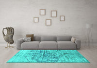 Machine Washable Abstract Turquoise Contemporary Rug, wshcon1808turq