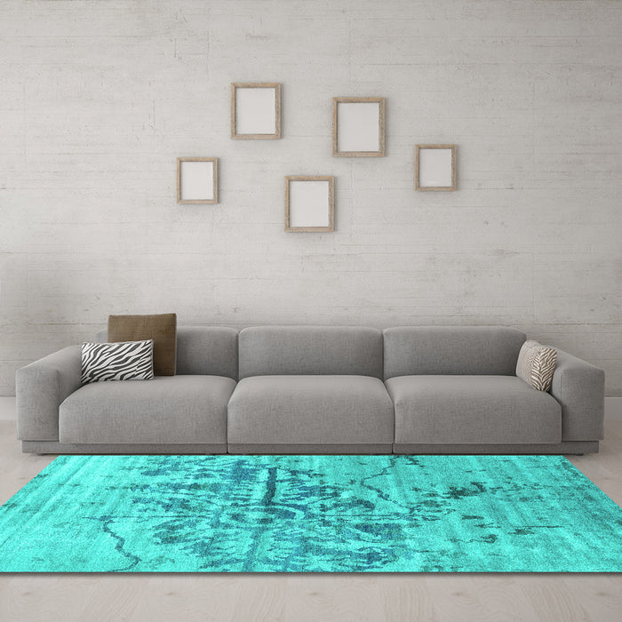 Machine Washable Abstract Turquoise Contemporary Area Rugs in a Living Room,, wshcon1808turq