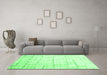 Machine Washable Abstract Emerald Green Contemporary Area Rugs in a Living Room,, wshcon1809emgrn