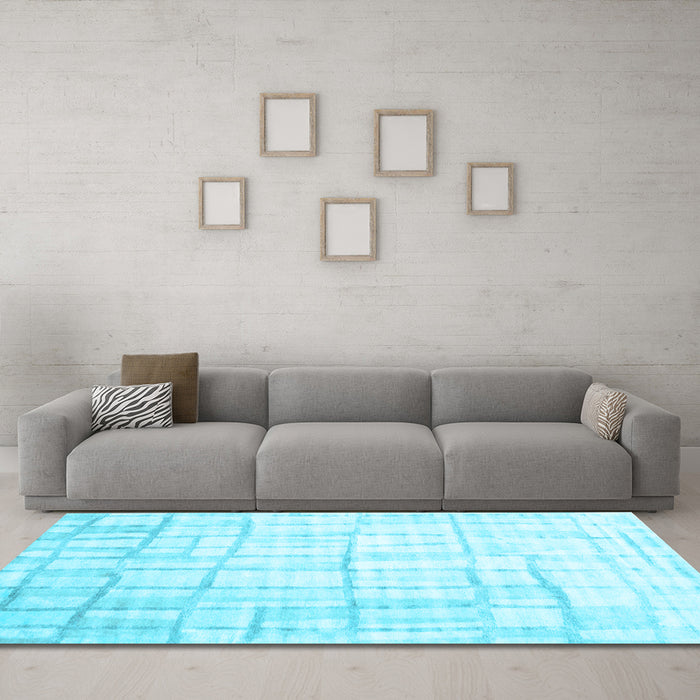 Machine Washable Abstract Light Blue Contemporary Rug in a Living Room, wshcon1809lblu