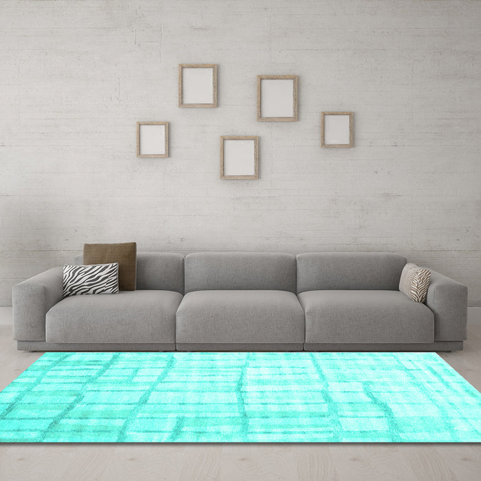 Machine Washable Abstract Turquoise Contemporary Area Rugs in a Living Room,, wshcon1809turq