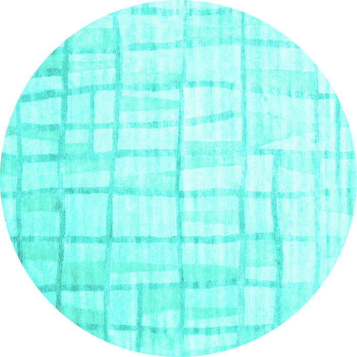 Round Machine Washable Abstract Turquoise Contemporary Area Rugs, wshcon1809turq
