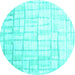 Round Machine Washable Abstract Turquoise Contemporary Area Rugs, wshcon1809turq