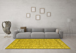 Machine Washable Abstract Yellow Contemporary Rug in a Living Room, wshcon180yw