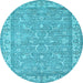 Round Machine Washable Abstract Light Blue Contemporary Rug, wshcon180lblu