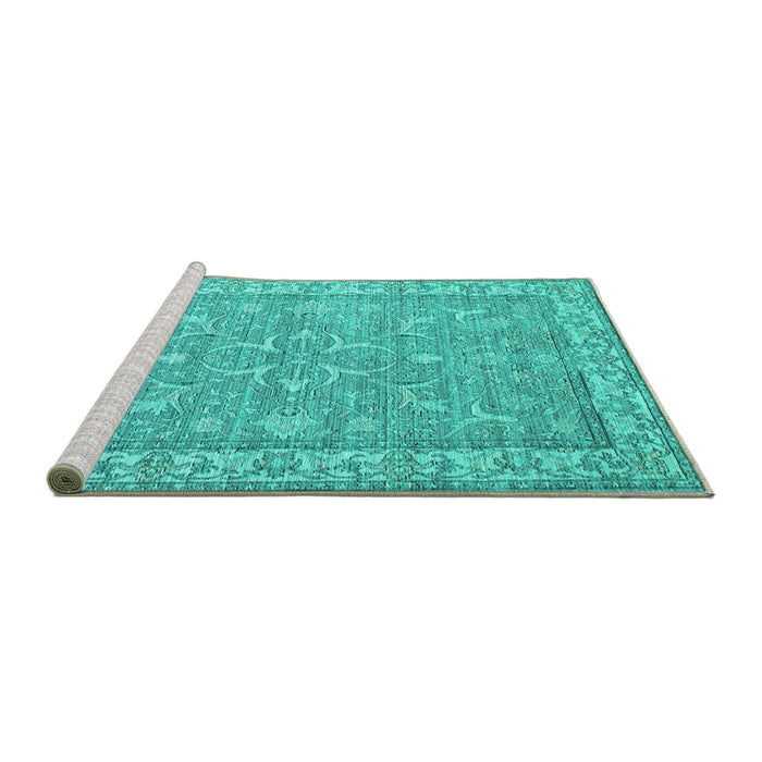 Sideview of Machine Washable Abstract Turquoise Contemporary Area Rugs, wshcon180turq