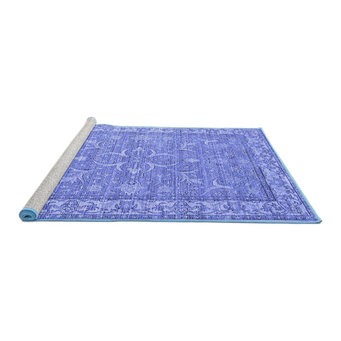 Sideview of Machine Washable Abstract Blue Contemporary Rug, wshcon180blu