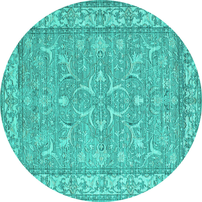 Round Machine Washable Abstract Turquoise Contemporary Area Rugs, wshcon180turq