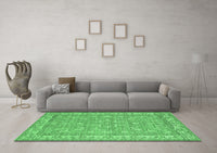 Machine Washable Abstract Emerald Green Contemporary Rug, wshcon180emgrn