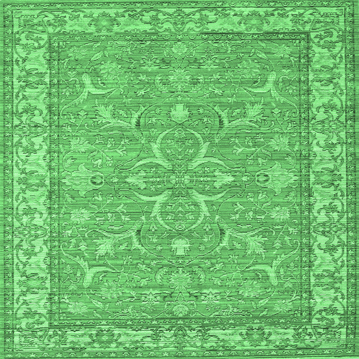 Square Machine Washable Abstract Emerald Green Contemporary Area Rugs, wshcon180emgrn