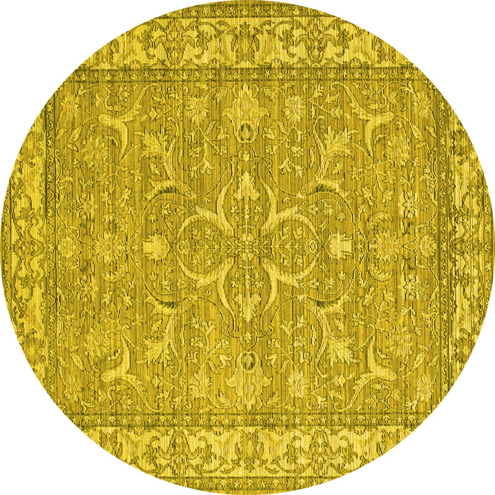 Round Abstract Yellow Contemporary Rug, con180yw