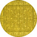 Round Abstract Yellow Contemporary Rug, con180yw