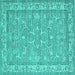 Square Machine Washable Abstract Turquoise Contemporary Area Rugs, wshcon180turq