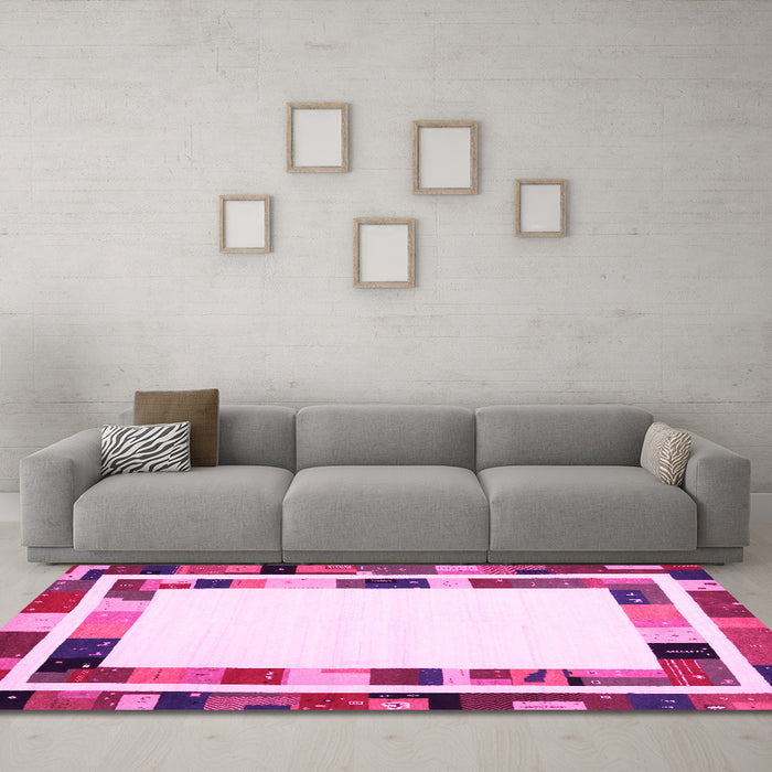 Machine Washable Abstract Pink Contemporary Rug in a Living Room, wshcon1810pnk
