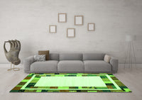 Machine Washable Abstract Green Contemporary Rug, wshcon1810grn