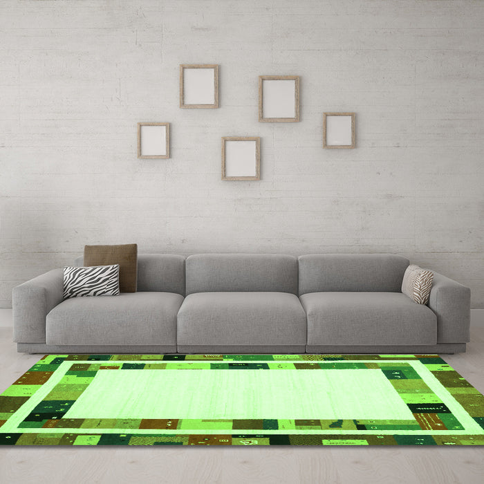 Machine Washable Abstract Green Contemporary Area Rugs in a Living Room,, wshcon1810grn