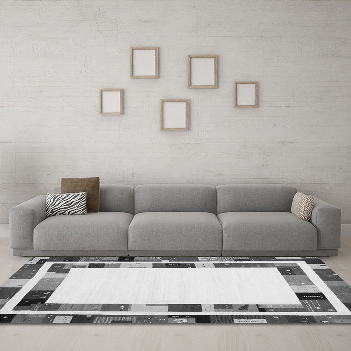 Machine Washable Abstract Gray Contemporary Rug in a Living Room,, wshcon1810gry