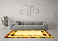 Machine Washable Abstract Yellow Contemporary Rug, wshcon1810yw