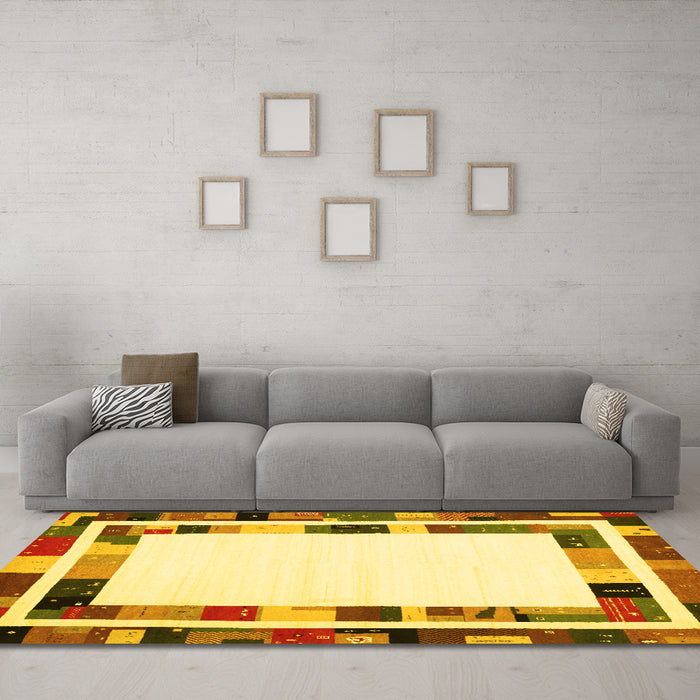 Machine Washable Abstract Yellow Contemporary Rug in a Living Room, wshcon1810yw