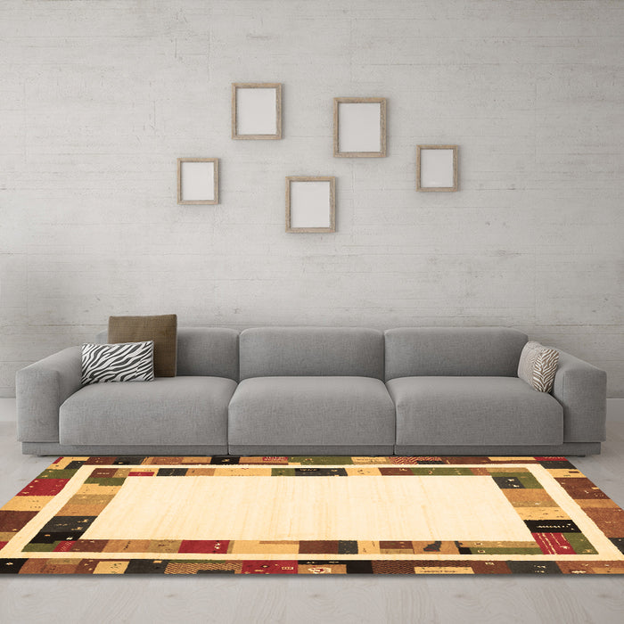Machine Washable Abstract Brown Contemporary Rug in a Living Room,, wshcon1810brn