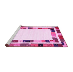 Sideview of Machine Washable Abstract Pink Contemporary Rug, wshcon1810pnk