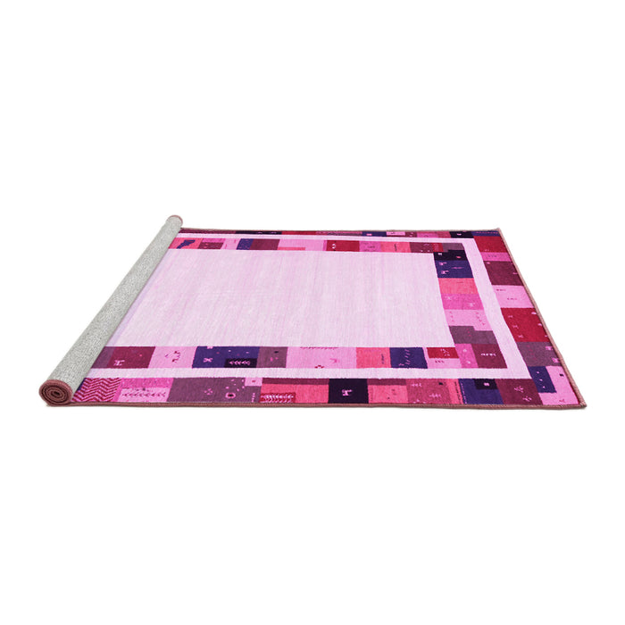 Sideview of Machine Washable Abstract Pink Contemporary Rug, wshcon1810pnk