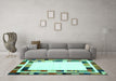 Machine Washable Abstract Turquoise Contemporary Area Rugs in a Living Room,, wshcon1810turq