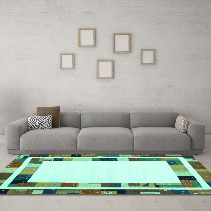 Machine Washable Abstract Turquoise Contemporary Area Rugs in a Living Room,, wshcon1810turq