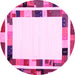 Round Machine Washable Abstract Pink Contemporary Rug, wshcon1810pnk