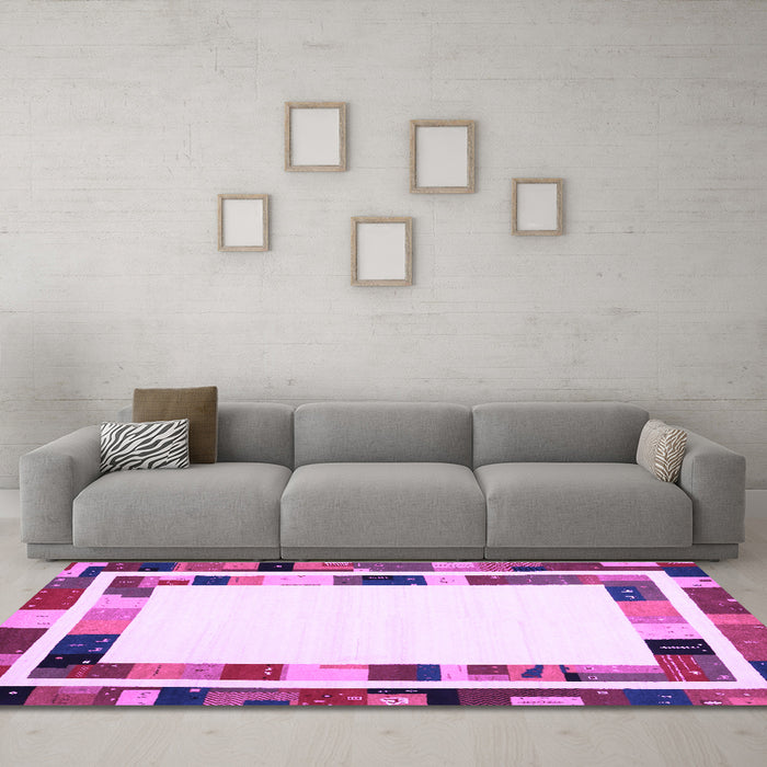 Machine Washable Abstract Purple Contemporary Area Rugs in a Living Room, wshcon1810pur