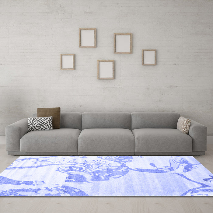 Machine Washable Abstract Blue Contemporary Rug in a Living Room, wshcon1811blu