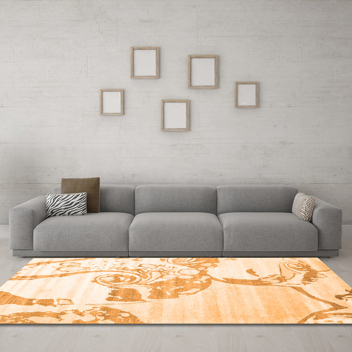 Machine Washable Abstract Orange Contemporary Area Rugs in a Living Room, wshcon1811org