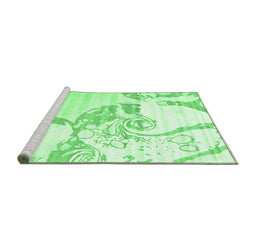 Sideview of Machine Washable Abstract Emerald Green Contemporary Area Rugs, wshcon1811emgrn
