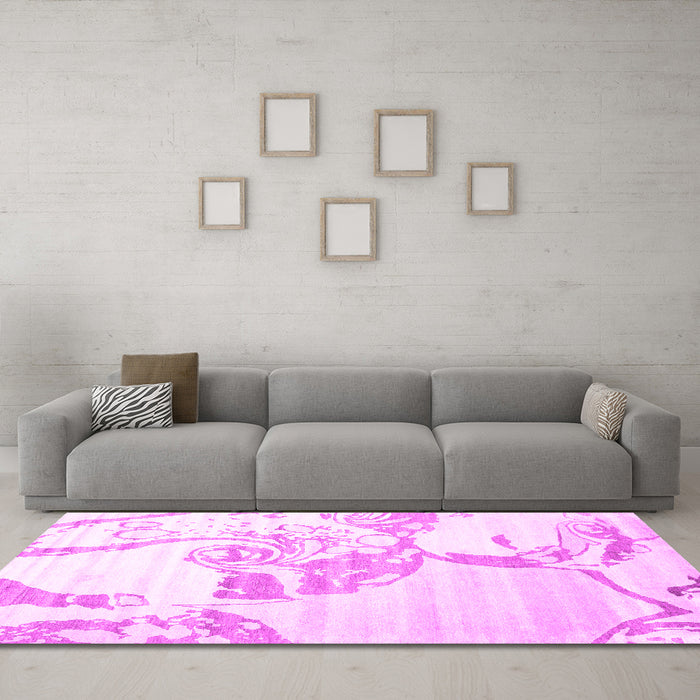 Machine Washable Abstract Pink Contemporary Rug in a Living Room, wshcon1811pnk