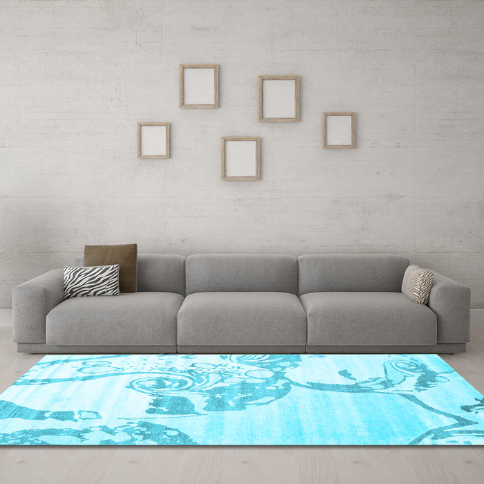 Machine Washable Abstract Light Blue Contemporary Rug in a Living Room, wshcon1811lblu
