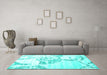 Machine Washable Abstract Turquoise Contemporary Area Rugs in a Living Room,, wshcon1811turq