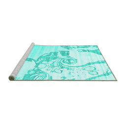 Sideview of Machine Washable Abstract Turquoise Contemporary Area Rugs, wshcon1811turq