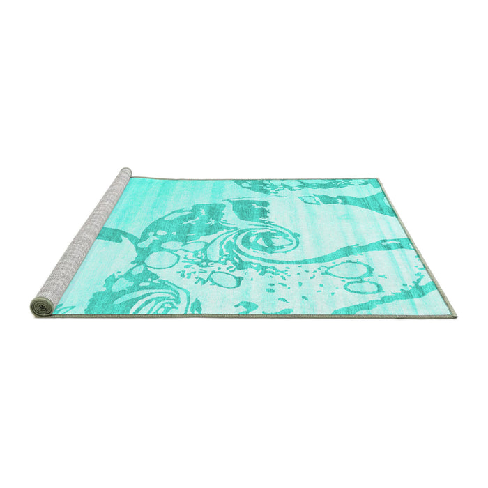 Sideview of Machine Washable Abstract Turquoise Contemporary Area Rugs, wshcon1811turq