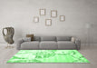 Machine Washable Abstract Emerald Green Contemporary Area Rugs in a Living Room,, wshcon1811emgrn