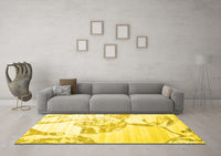 Machine Washable Abstract Yellow Contemporary Rug, wshcon1811yw