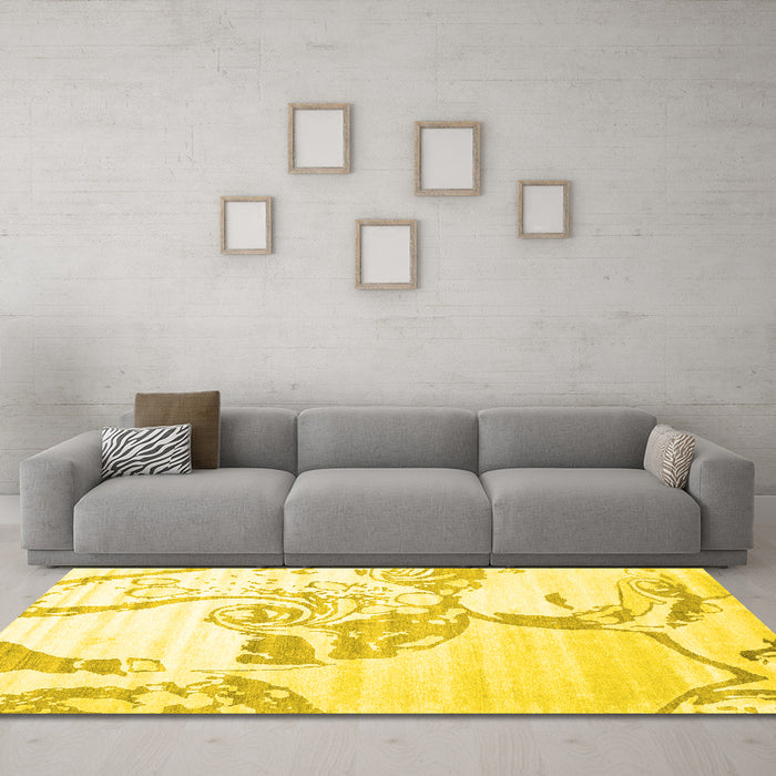 Machine Washable Abstract Yellow Contemporary Rug in a Living Room, wshcon1811yw