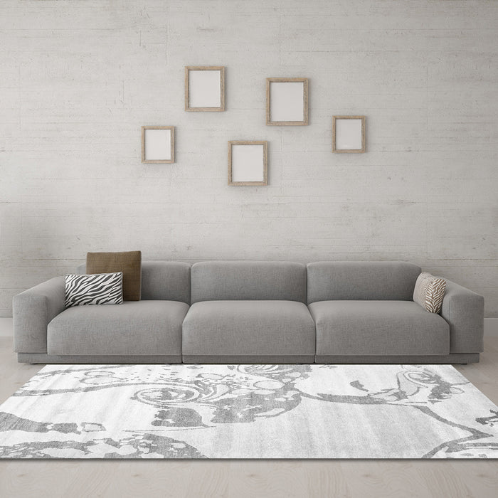 Machine Washable Abstract Gray Contemporary Rug in a Living Room,, wshcon1811gry
